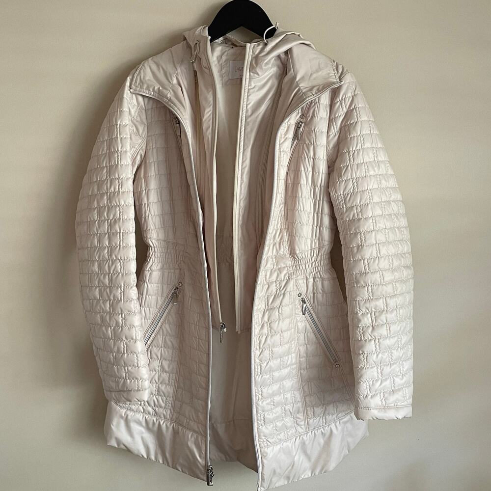Laundry by Shelli Segal Women’s M Ivory Quilted Hooded Puffer Coat Jacket